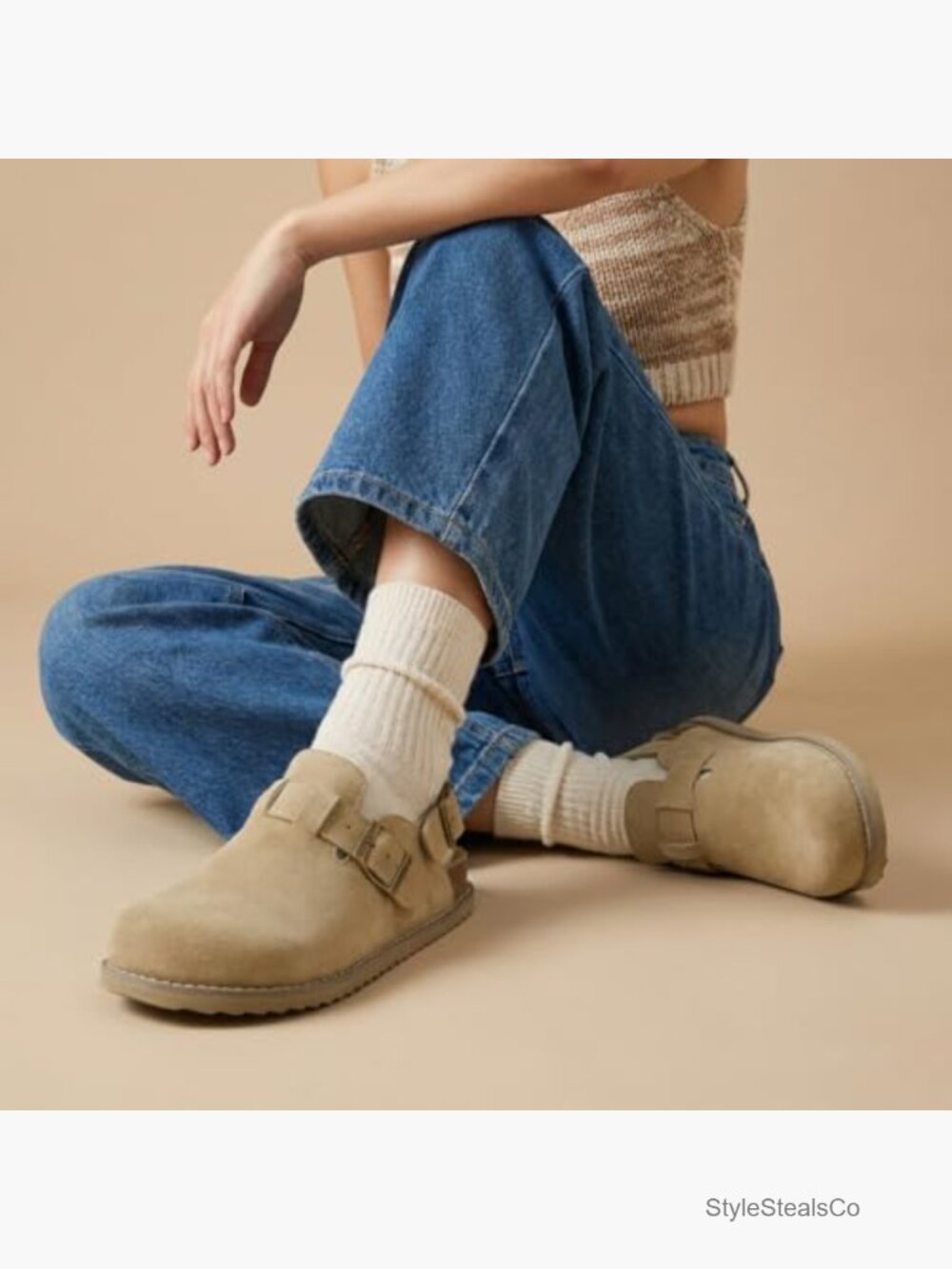 Suede Mules with Adjustable Buckles, Memory Foam, Closed Toe, Summer Clogs - Picture 2 of 7